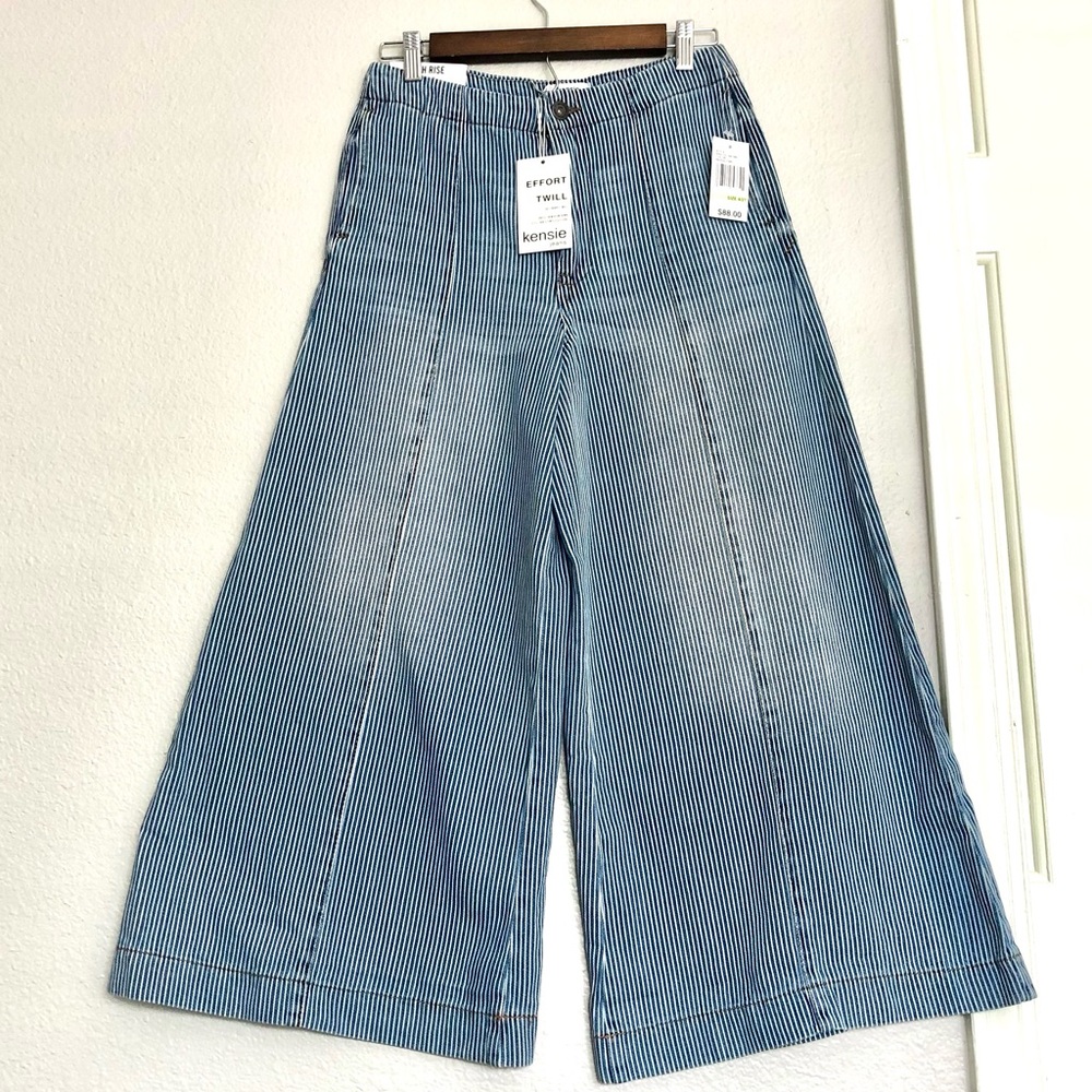 NWT Kensie Blue Striped Wide Leg Jeans